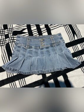 Angels denim pleated mini skirt